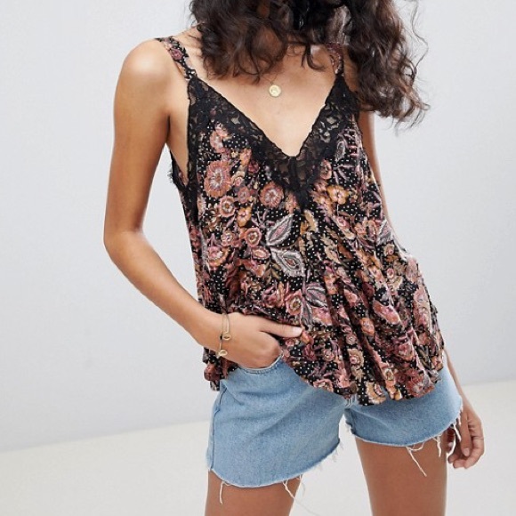 Free People | Tops | Intimately Free People Floral And Lace Tank | Poshmark